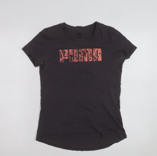 Puma Womens Black Graphic Logo T-Shirt Size 8 Slim Fit