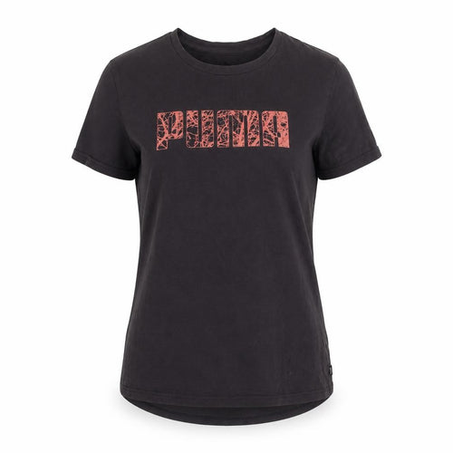Puma Womens Black Graphic Logo T-Shirt Size 8 Slim Fit