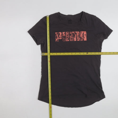 Puma Womens Black Graphic Logo T-Shirt Size 8 Slim Fit