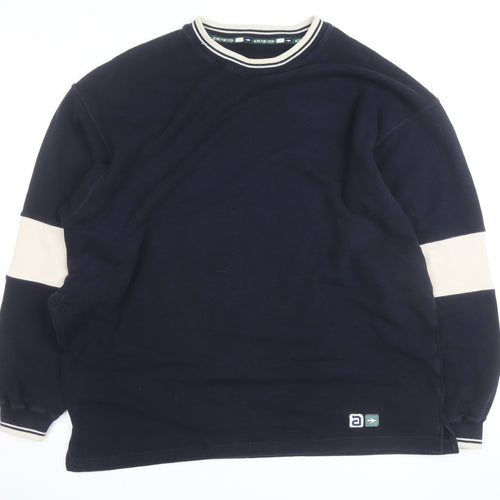 Marks & Spencer Men's Blue Crew Neck Logo Sweatshirt L