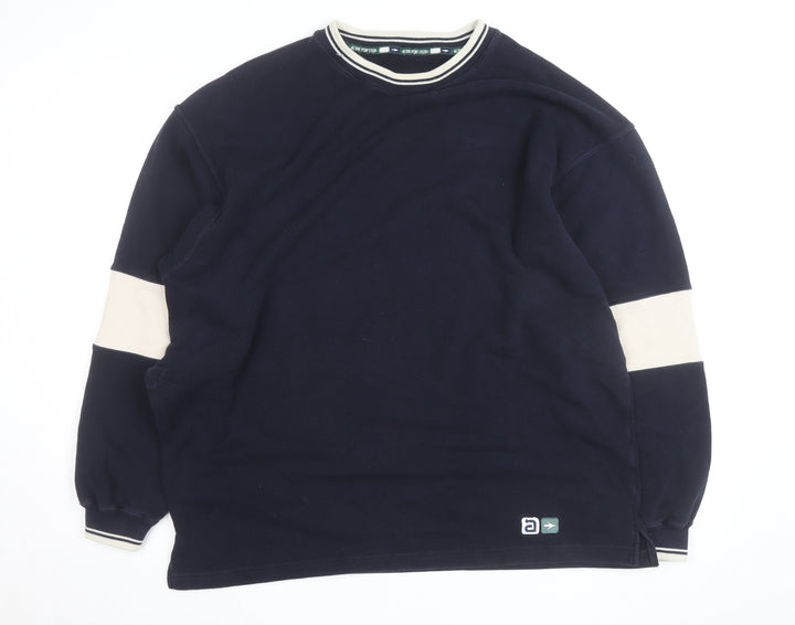Marks & Spencer Men's Blue Crew Neck Logo Sweatshirt L