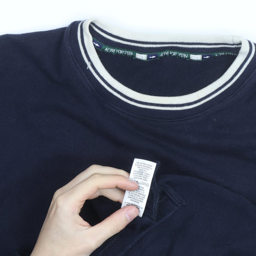 Marks & Spencer Men's Blue Crew Neck Logo Sweatshirt L