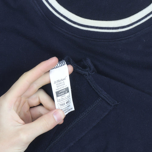 Marks & Spencer Men's Blue Crew Neck Logo Sweatshirt L