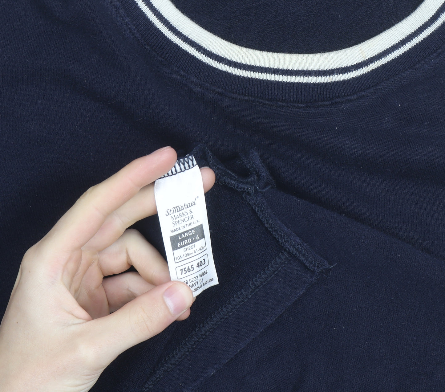 Marks & Spencer Men's Blue Crew Neck Logo Sweatshirt L