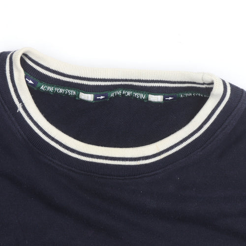 Marks & Spencer Men's Blue Crew Neck Logo Sweatshirt L