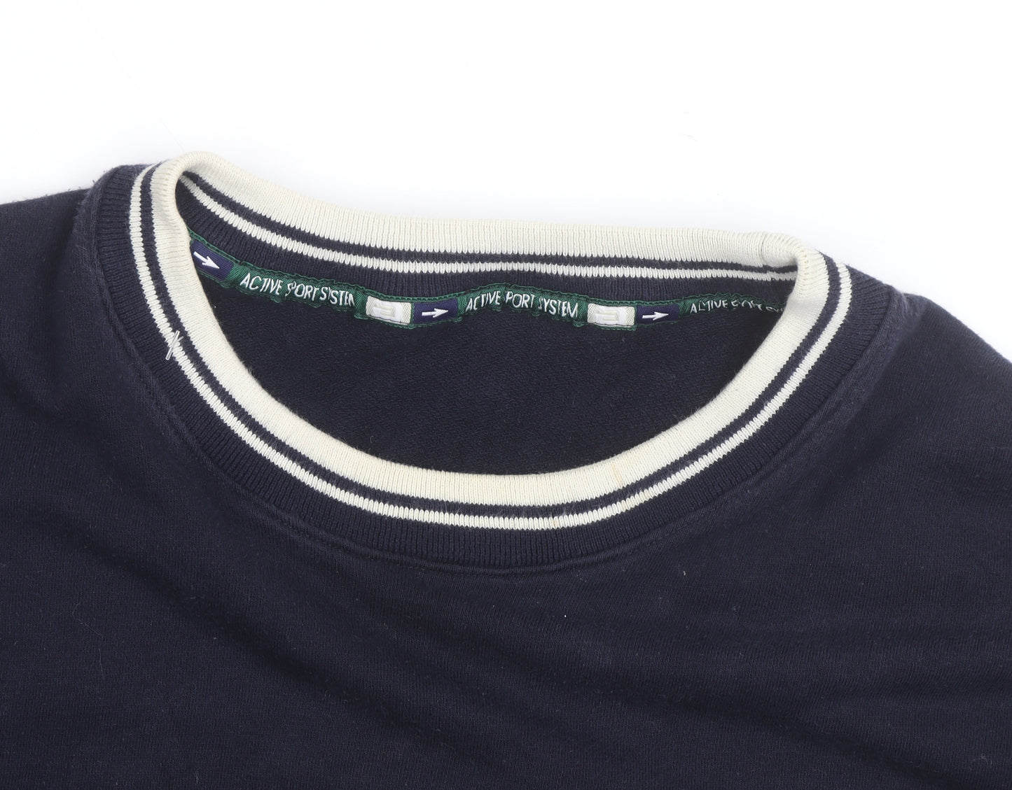 Marks & Spencer Men's Blue Crew Neck Logo Sweatshirt L