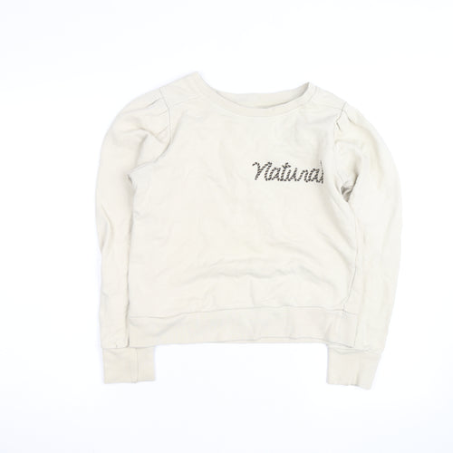 United Colors of Benetton Women Beige Natural Embroidered Pullover Sweatshirt Size M