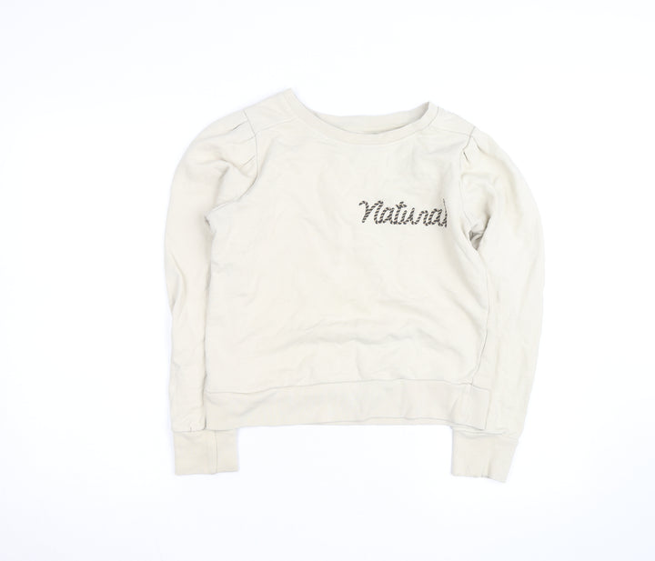United Colors of Benetton Women Beige Natural Embroidered Pullover Sweatshirt Size M