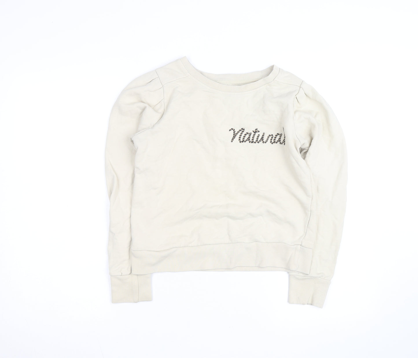 United Colors of Benetton Women Beige Natural Embroidered Pullover Sweatshirt Size M