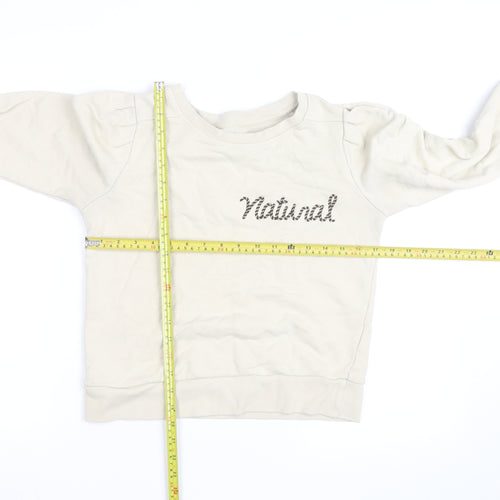 United Colors of Benetton Women Beige Natural Embroidered Pullover Sweatshirt Size M