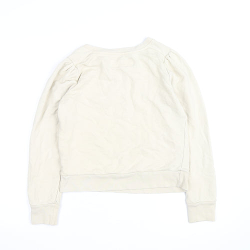 United Colors of Benetton Women Beige Natural Embroidered Pullover Sweatshirt Size M