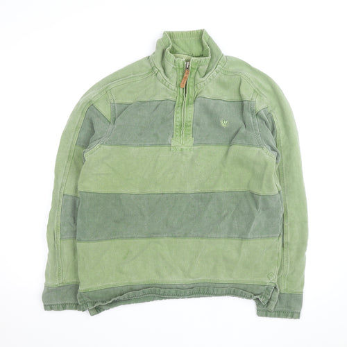 Fat Face Men's Green 1/4 Zip Striped Cotton Jacket M