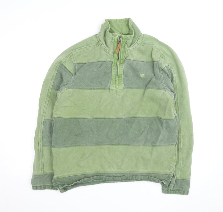 Fat Face Men's Green 1/4 Zip Striped Cotton Jacket M