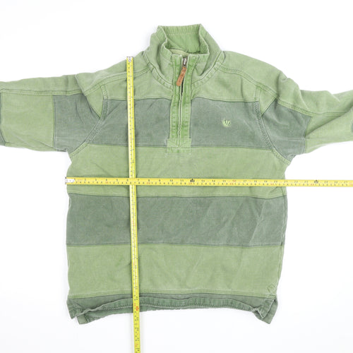 Fat Face Men's Green 1/4 Zip Striped Cotton Jacket M