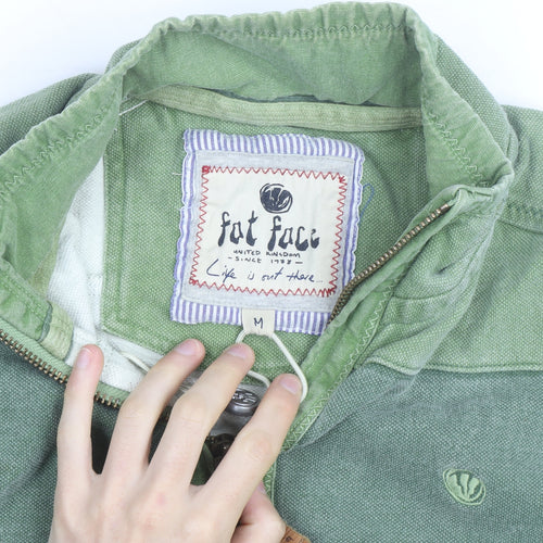 Fat Face Men's Green 1/4 Zip Striped Cotton Jacket M