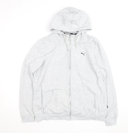 Puma Men Grey Full Zip Hoodie XL Regular Fit Cotton Blend