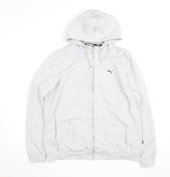 Puma Men Grey Full Zip Hoodie XL Regular Fit Cotton Blend