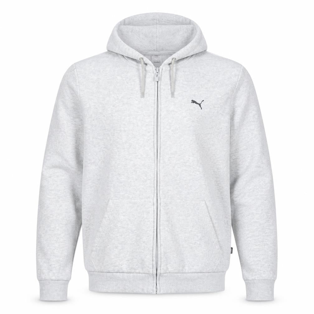 Front view of Puma Men Grey Full Zip Hoodie XL Regular Fit Cotton Blend