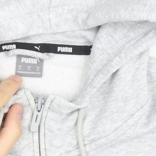 Puma Men Grey Full Zip Hoodie XL Regular Fit Cotton Blend