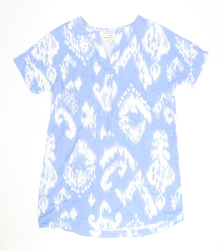 Marks and Spencer Women’s Blue Linen Shift Dress Size 14 Short Sleeve