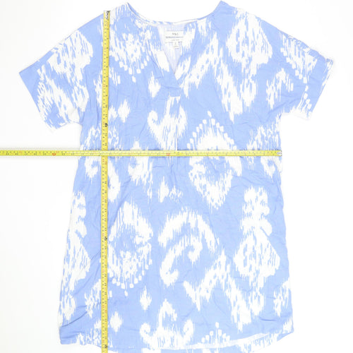 Marks and Spencer Women’s Blue Linen Shift Dress Size 14 Short Sleeve