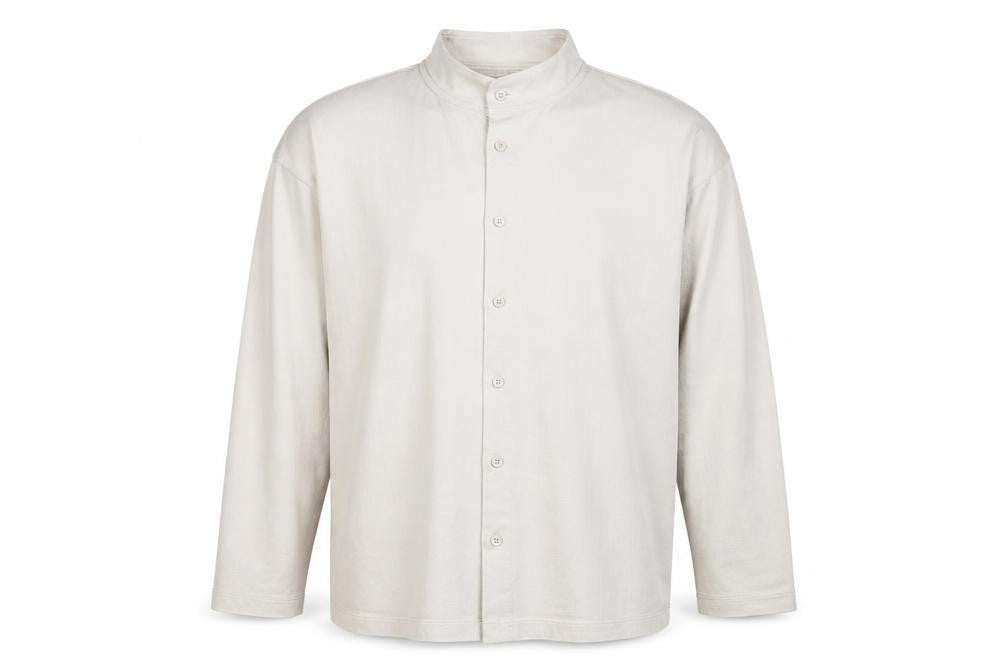 Murano Men's Beige Long Sleeve High Neck Cotton Shirt L