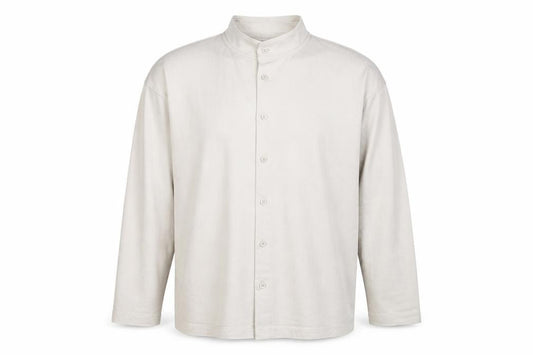 Front view of Murano Men's Beige Long Sleeve High Neck Cotton Shirt L