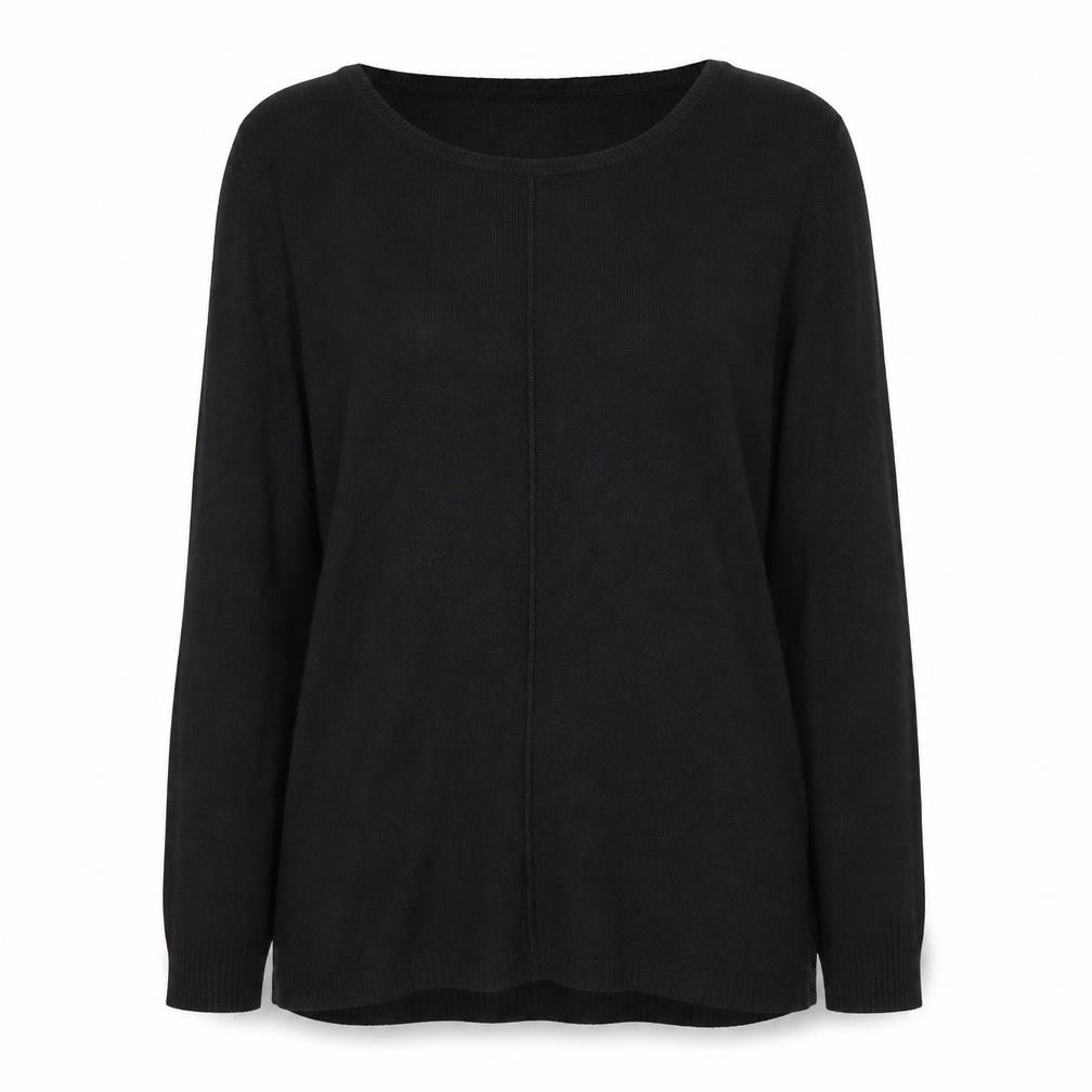 Front view of Joan Vass Women Black Long Sleeve Crew Neck jumper, size L