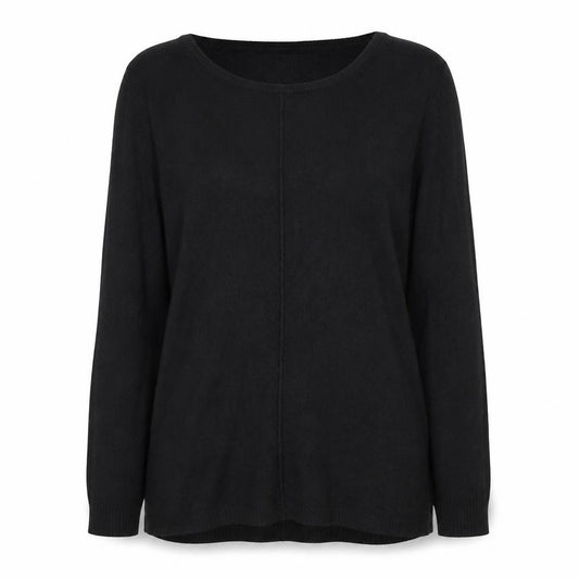 Front view of Joan Vass Women Black Long Sleeve Crew Neck jumper, size L