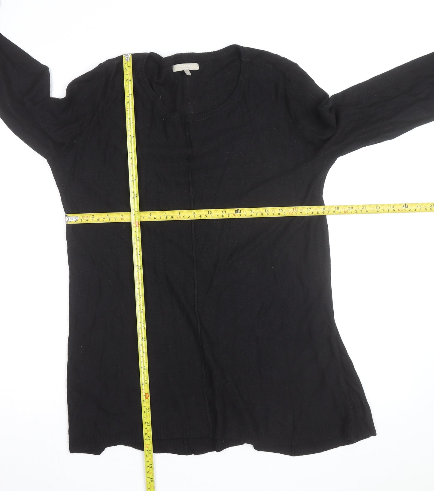 Joan Vass Women Black Long Sleeve Crew Neck Pullover Jumper Size L