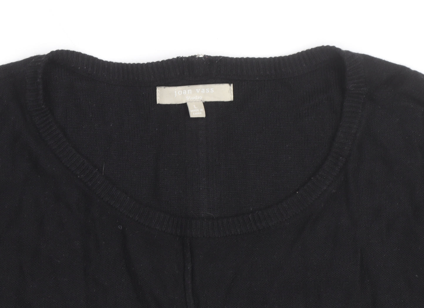 Joan Vass Women Black Long Sleeve Crew Neck Pullover Jumper Size L