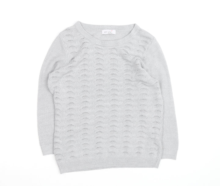 Marks and Spencer Per Una Grey Cotton Jumper Women Size 10 Crew Neck