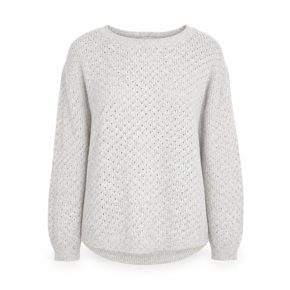 Front view of FatFace Women’s Grey Open-Knit Cotton Blend Jumper, size UK 8