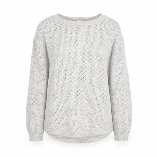 Front view of FatFace Women’s Grey Open-Knit Cotton Blend Jumper, size UK 8