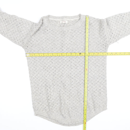 Fat Face Women’s Grey Open-Knit Cotton Blend Jumper Size 8