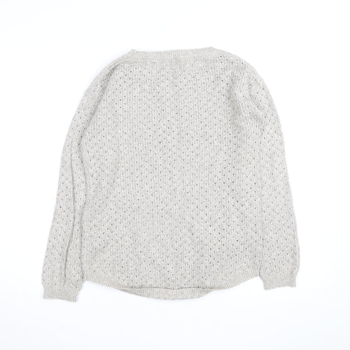 Fat Face Women’s Grey Open-Knit Cotton Blend Jumper Size 8
