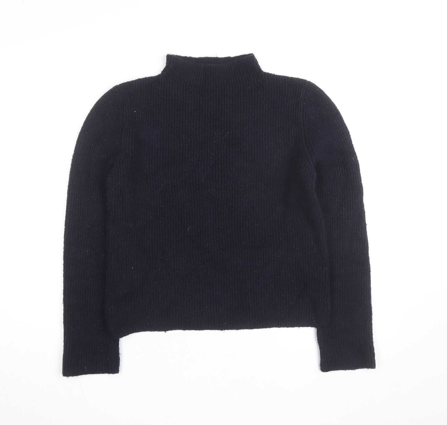 MNG Women Navy Blue Mock Neck Wool Blend Jumper Size L