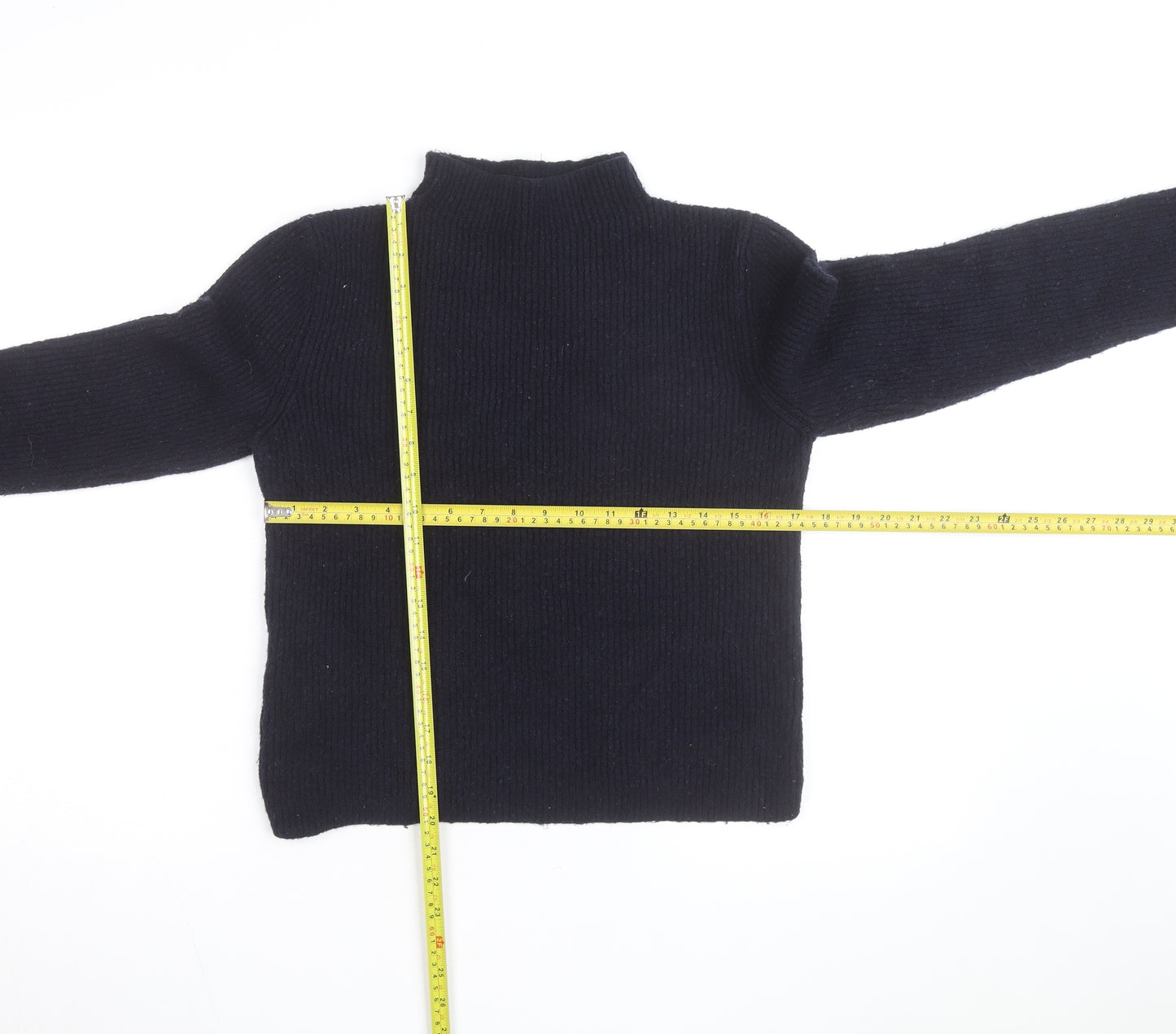 MNG Women Navy Blue Mock Neck Wool Blend Jumper Size L