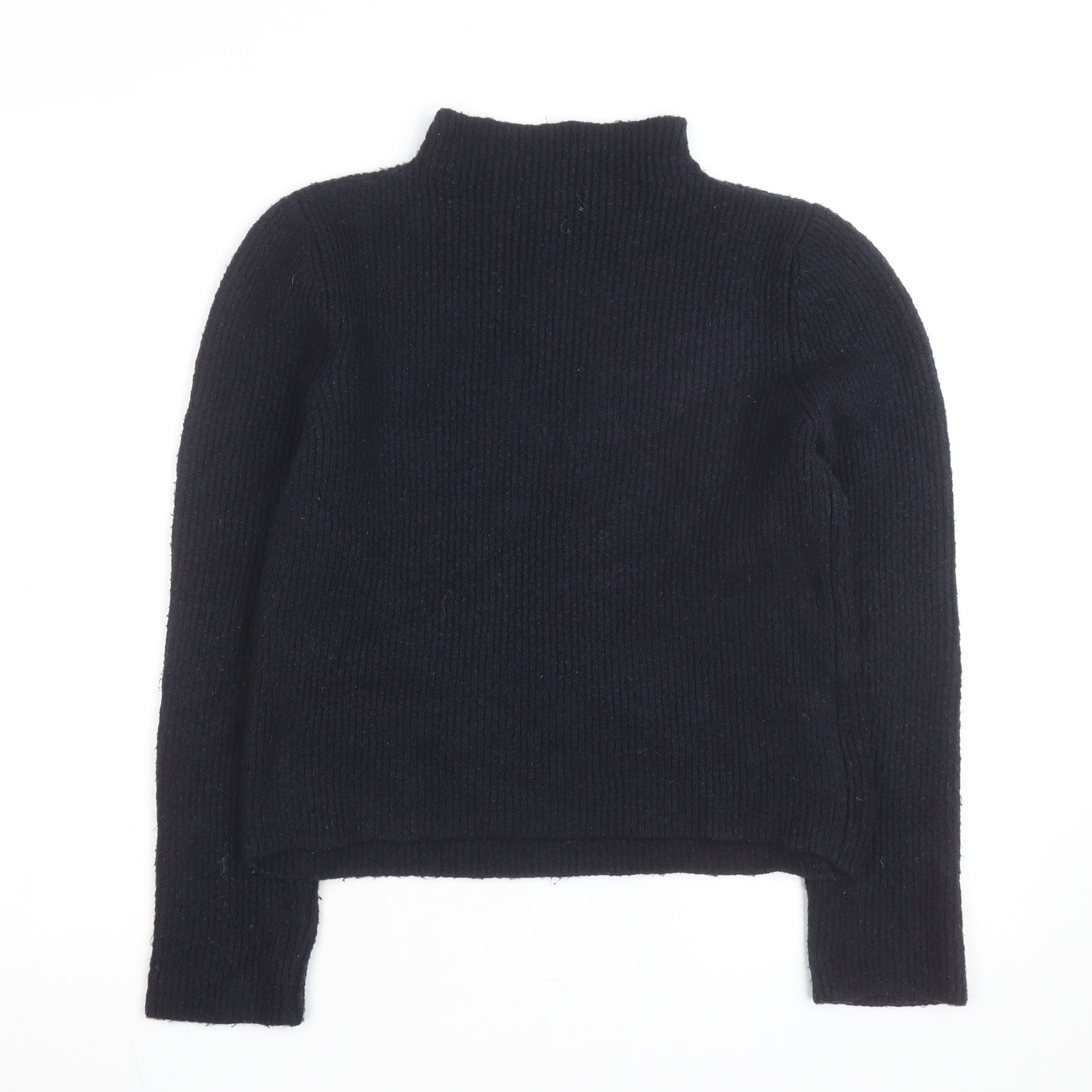 MNG Women Navy Blue Mock Neck Wool Blend Jumper Size L