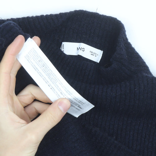 MNG Women Navy Blue Mock Neck Wool Blend Jumper Size L