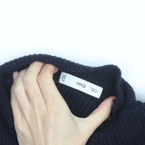 MNG Women Navy Blue Mock Neck Wool Blend Jumper Size L