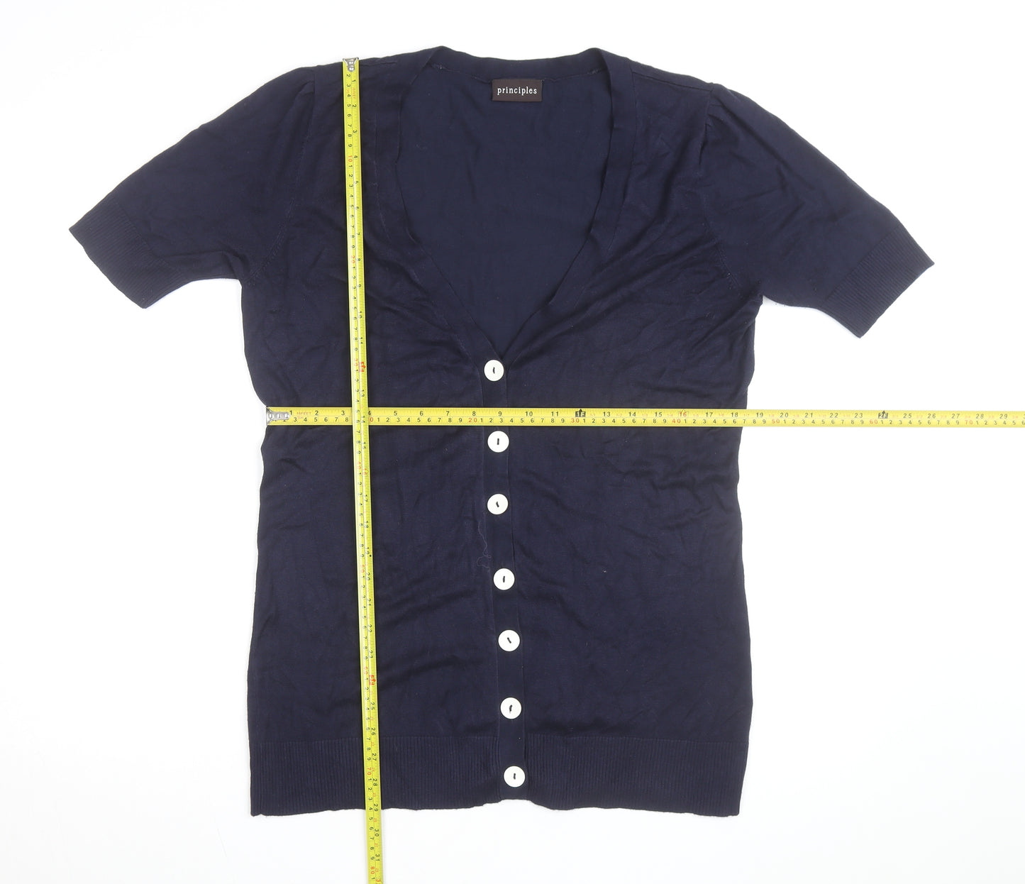Principles Women’s Blue V-Neck Short Sleeve Button Cardigan Size 20