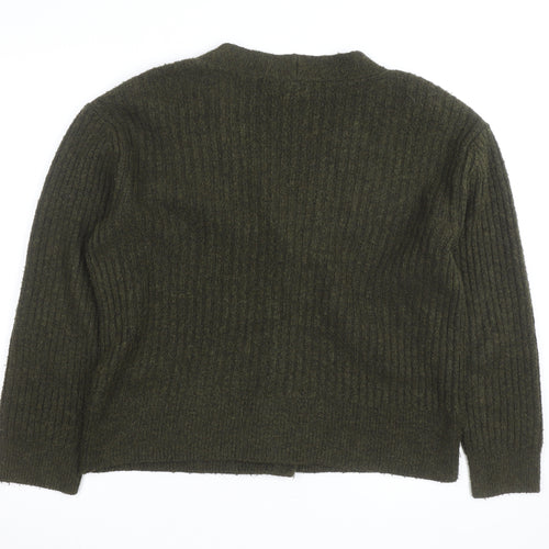 Topshop Women's Green V-Neck Ribbed Button Cardigan Size S