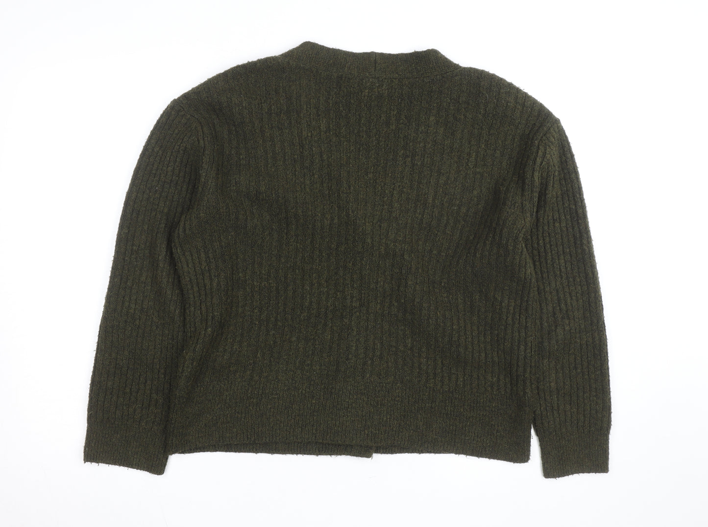 Topshop Women's Green V-Neck Ribbed Button Cardigan Size S