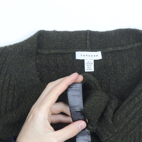 Topshop Women's Green V-Neck Ribbed Button Cardigan Size S