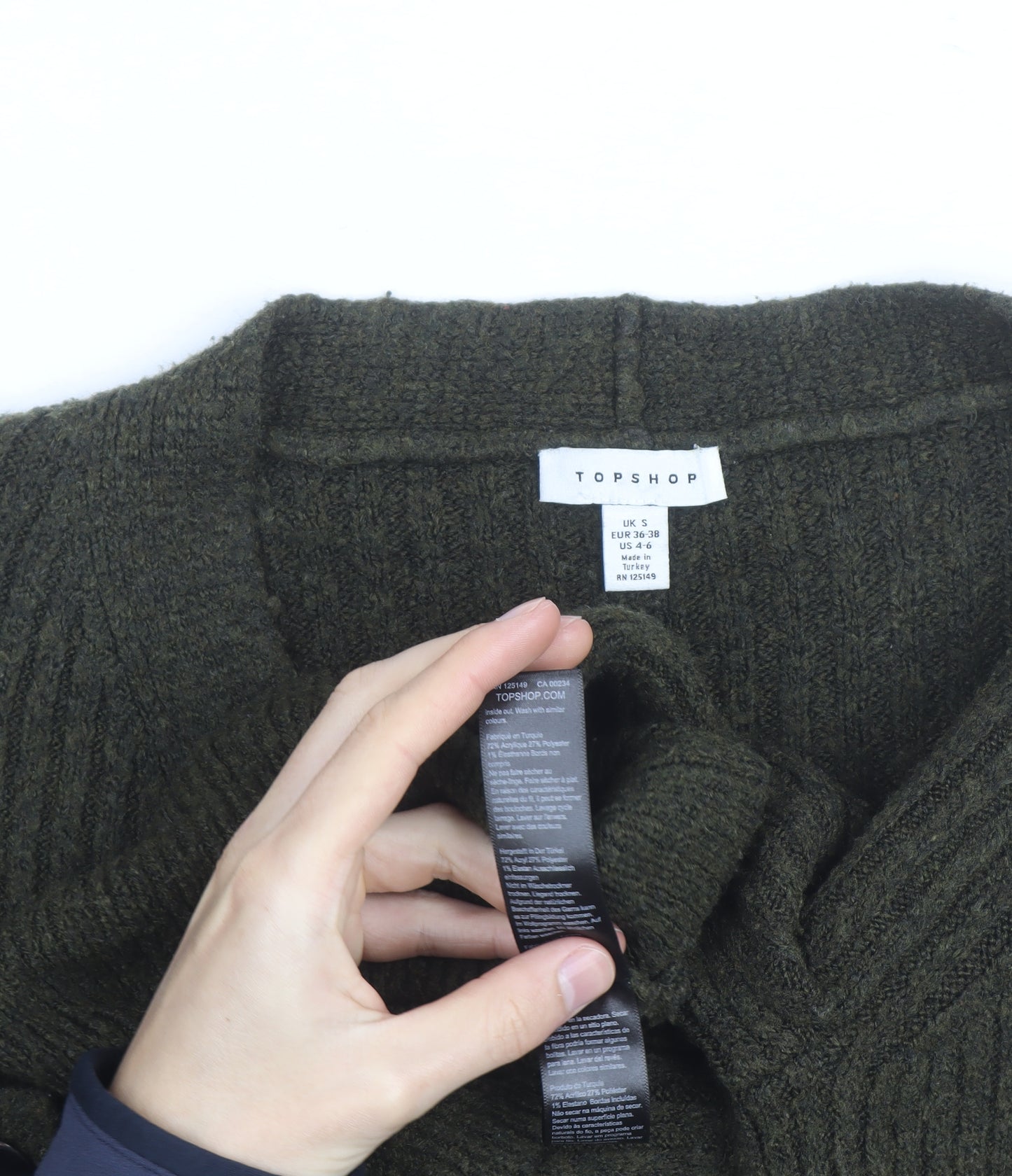 Topshop Women's Green V-Neck Ribbed Button Cardigan Size S
