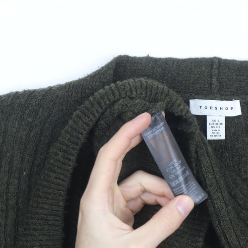 Topshop Women's Green V-Neck Ribbed Button Cardigan Size S