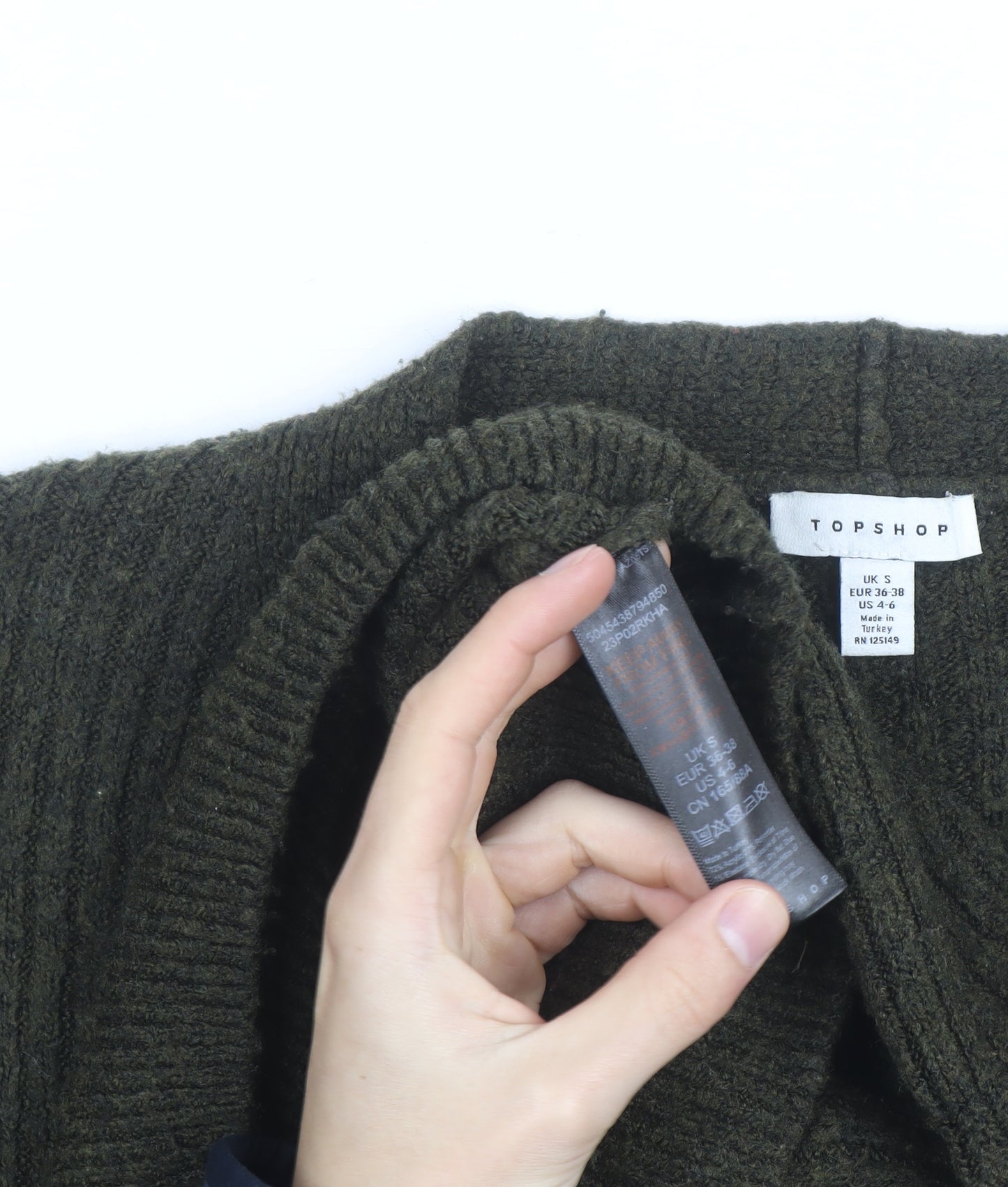 Topshop Women's Green V-Neck Ribbed Button Cardigan Size S