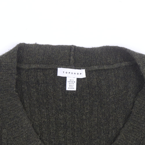 Topshop Women's Green V-Neck Ribbed Button Cardigan Size S