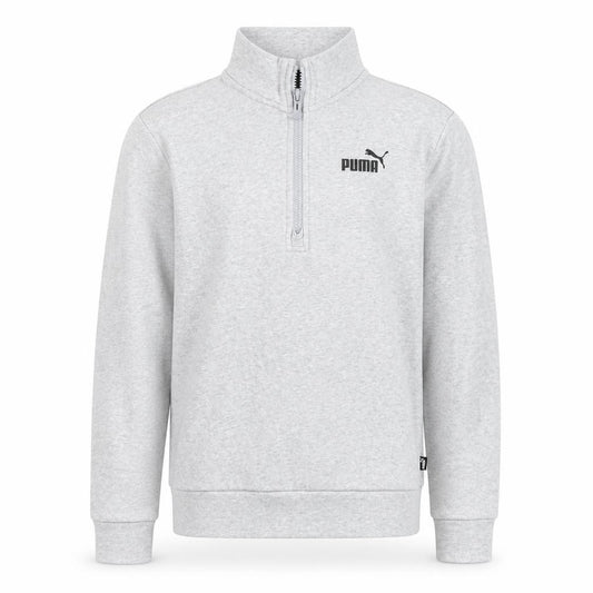 Front view of Puma boys’ grey 1/4 zip fleece sweatshirt m athletic training top